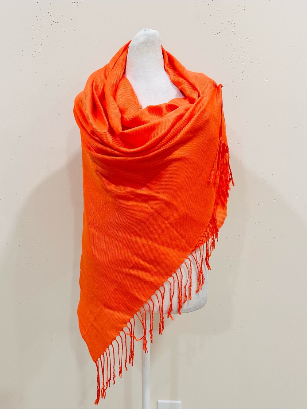 Luxury Pashmina Silk Scarf Orange Wrap Shawl Fringe Stole 70% Pashmina 30% Silk